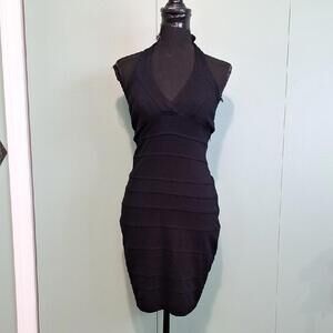 Vintage Cache Black Halter Style Tight Pencil Dress Size 4